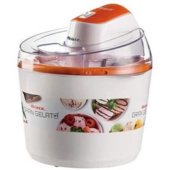 Ariete 642 Heladera eléctrica gran gelato, 1.5 litros, tapa transparente, cubeta con doble aislamiento, botón encendido/apagado, blanco naranja