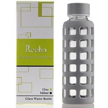 Reeho® Deportes Borosilicato Botella de Agua de Vidrio con Silicona Manga [Libre de BPA]