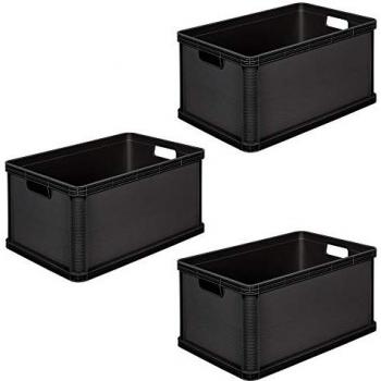 Caja de Transporte Robusta Keeeper, Resistente a ácidos y apto para alimentos, 64L, dimensiones 60 x 40 x 32 cm, color Gris grafito, incluye 3 piezas