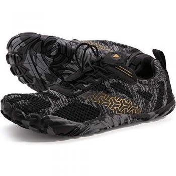 WHITIN Zapatilla Minimalista de Barefoot Trail Running para Hombre Five Fingers Fivefingers Zapato Descalzo Correr Deportivas Fitness Gimnasio Calzado Asfalto Negro 48 EU