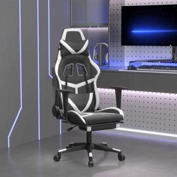 Silla Gaming Masaje y Reposapiés Cuero Sintético Negro y Blanco Exclusiva Maison