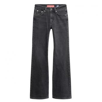 Jeans Slim Acampanados Talle Medio Mujer Superdry en Algodón Orgánico Negro 30/30