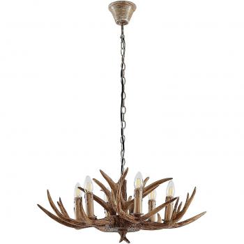 Lámpara colgante Tejask de Lindby, tradicional, marrón, 6 luces E14, 70 cm, hecha de plástico e.o., para salón y comedor