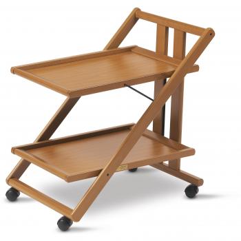 Carrito de Servicio Gimmy, Elegante y Plegable, 2 Estantes de Laminado Resistente a Arañazos, Estructura de Haya Maciza, Color Cerezo