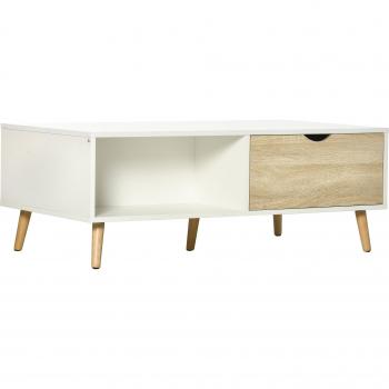 Mesa de Centro Rectangular con 2 Cajones y Compartimientos Abiertos Estilo Nórdico 106x58x39,5 cm Blanco