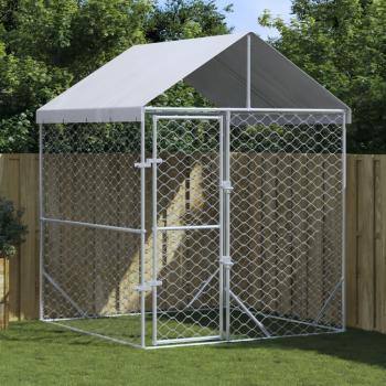 Outdoor Dog Kennel with Roof Silver 2x2x2.5 m Galvanized Steel
