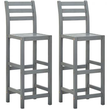 Taburetes de Bar de Acacia de Madera Maciza Gris - 2 Piezas, Diseño Moderno, Estructura Resistente, Asiento Cómodo, Ideal para Cocinas y Bares