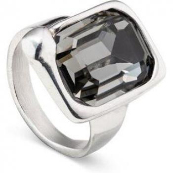 UNO de 50 - Gold Heart-Shaped Ring with Grey Faceted Crystal, Size 15
