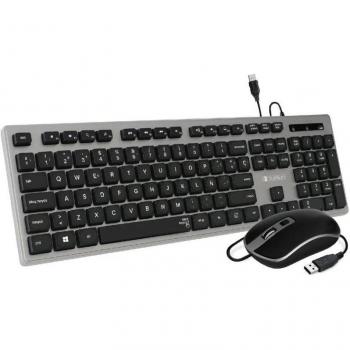 Subblim Combo Wired Ergo Keys Silent Flat HQ Teclado y Ratón Ergonómico con Cable USB, Teclas Cóncavas, Diseño Silencioso, Color Negro/Gris