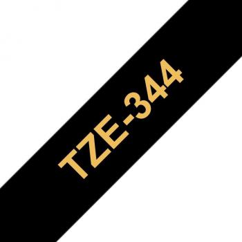 Cinta Laminada Genérica de Etiquetas Brother TZe344 - Texto dorado sobre fondo negro - Ancho 18mm x 8 metros