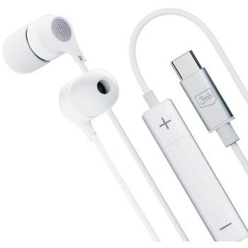 Auriculares Alámbricos 3MK USB-C con Micrófono para Llamadas y Música, Color Blanco
