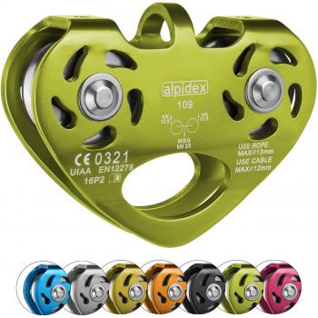ALPIDEX Polea Doble Tandem Pulley - para Cuerdas Textiles con un diámetro de hasta 13 mm y para Cables de Acero de hasta 12 mm, Color: Lime