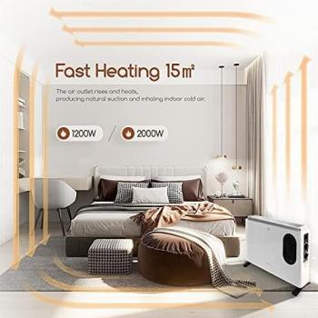 Aigostar Blanc - Calefactor Convector Bajo Consumo, Convector Turbo, termostato ajustable. Silencioso, Protección contra Sobrecalentamiento, 2000W, blanco.
