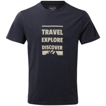 Craghoppers Calvino Short Sleeved Camiseta, Hombre, Blue Navy Slogan, Small