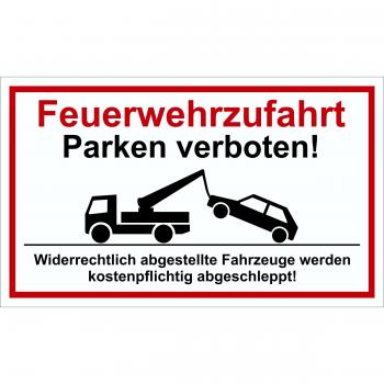 Feuerwehrzufahrt Parken verboten! 150 x 250 mm Warning- description- and prohibition-sign PST-plastic