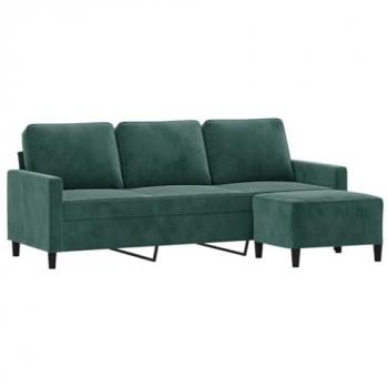 Sofá de 3 plazas con taburete de terciopelo verde oscuro 180 cm