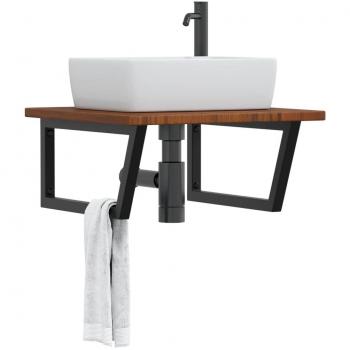 Estante de lavabo de pared de acero y madera maciza de roble marrón vidaXL