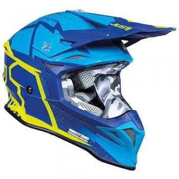 Casco de Cross Just1 J39 Poseidon Azul-Amarillo Fluo, Adultos Unisex, Multicolor, Talla Small