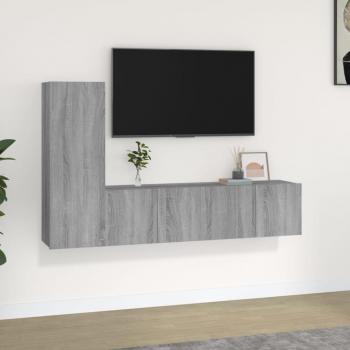 Set de Muebles para TV 3 Piezas Gris Sonoma en Madera Contrachapada