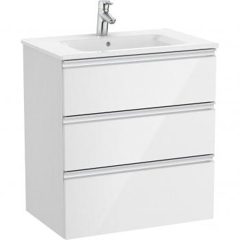 Mueble de baño Roca The Gap con 3 cajones y lavabo central, color blanco brillo, medidas 705 x 460 x 763 mm