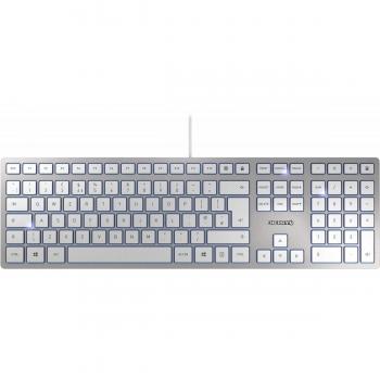 Teclado CHERRY KC 6000 Slim USB QWERTY Inglés UK Plata, Diseño Ultra Plano, Con Cable, Teclas Silenciosas