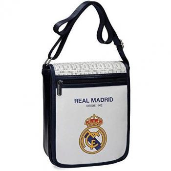Real Madrid White RM Bolso Bandolera, 24 cm, 2.88 litros, Blanco