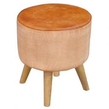 Taburete tapizado de madera de mango acabado artesanal 38 x 42 x 38 cm marrón