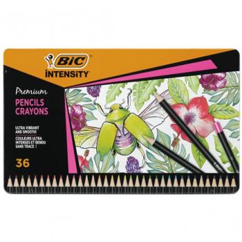 Lápiz BIC Intensity Premium 36 colores surtidos, lápiz colorear en caja metálica de 36 unidades