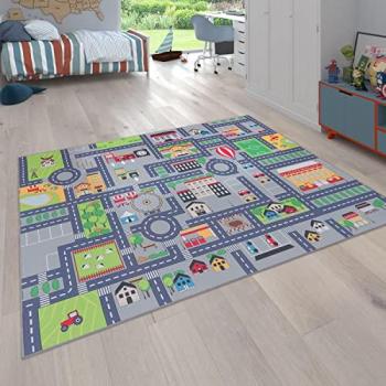 Alfombra Infantil de Juego Bino 576, Diseño de Carreteras, Rectangular, 200 cm, Altura 4 mm, Corto Pelo, para Habitación Infantil