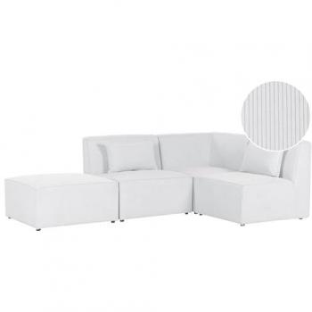Sofá Modular Esquinero 3 Plazas de Pana Blanco Crema con Reposapiés Lemvig