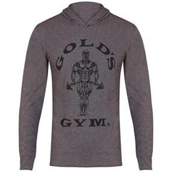 Gold's Gym Long Sleeve Hooded T-Shirt Camiseta Manga Larga y Capucha, Hombres, Gris-Gris Claro, Mediano