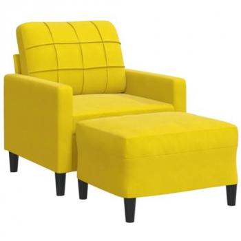 Sillón con reposapiés de terciopelo amarillo 60 cm, sofá individual, sillón bañera, sillón club, sofá confort, sillón de TV, sofá de relax