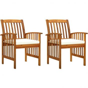 Garden Dining Chairs Set of 2 with Cushions Solid Acacia Wood