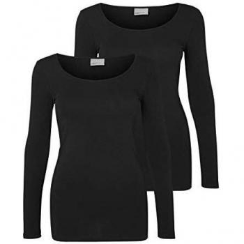 Vero Moda VMMAXI MY LS Soft Long U-Neck GA 2 PCK Camiseta Manga Larga, Negro, XS para Mujer