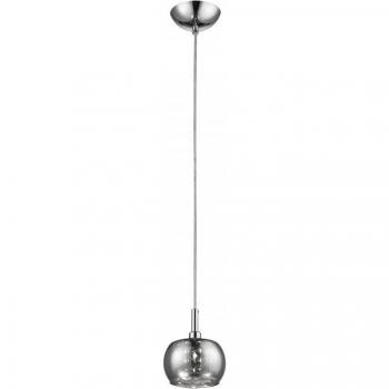 Lámpara colgante Deni Chrome 1 bombilla 134cm, cúpula cromada de vidrio con cuentas