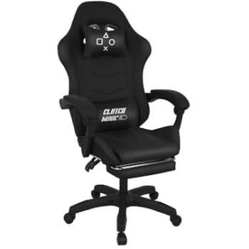 Clutch - Silla Gaming Ergonómica con Cojín Lumbar, Reposacabezas y Reposapiés en PVC Negro