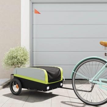 Remolque para bicicleta de carga vidaXL, hierro, color negro y verde, capacidad de 30 kg