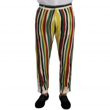 Dolce & Gabbana Multicolor Striped Linen Cotton Pants - IT48 | M