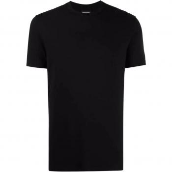 Emporio Armani Men's Black Fit Stretch Short Sleeve Logo Crewneck T-Shirt - Size S