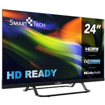 Televisor Smart Tech 24 HD Led con modo hotel, conexión 12V para coche, DVB-T2/S2/C