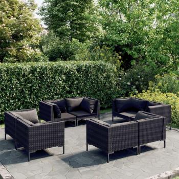 8 Piece Dark Grey Poly Rattan Garden Lounge Set with Cushions
