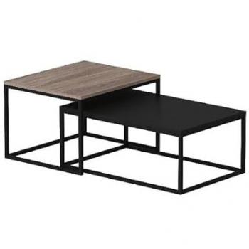 Mesa de Centro Aura Epikasa - Tablero de Aglomerado de Melamina y Metal, Color Nogal y Negro, 117x60x47 cm
