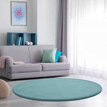 Alfombra De Habitacion Bebe Antideslizante Suave, Infantil Niña Niño, Tamaño: Ø 200 cm Redonda, Color: Azul, Moderna