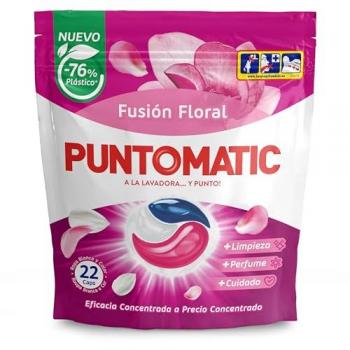 Cápsulas Tricámara Floral Puntomatic 22 Und, Pack Ahorro 4x22, Detergente para Lavadora Ropa Blanca y de Color, Quitamanchas - Total 88 Lavados