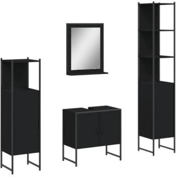 4 Piece Black Engineered Wood Bathroom Furniture Set