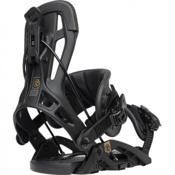 Fijaciones de Snowboard Flow Fuse 2024 negras, características: diseño ligero, ajuste rápido, sistema de cierre trasero, base de nylon, almohadillas EVA para mayor comodidad y absorción de impactos