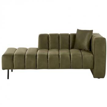 Chaise Lounge Moderna Derecha de Terciopelo Verde Oliva con Patas Negras y Cojín Adicional Lannils
