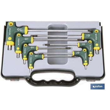 Set de 7 destornilladores con mango en forma de T y punta Torx.