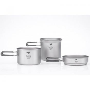 Juego de cocina 3 piezas de titanio, incluye sartén de 13,5 cm y cazos de 0,8 l y 1,2 l en color plata - Keith