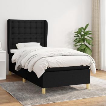 Cama Box Spring con Colchón de Tela Negro 100x200 cm